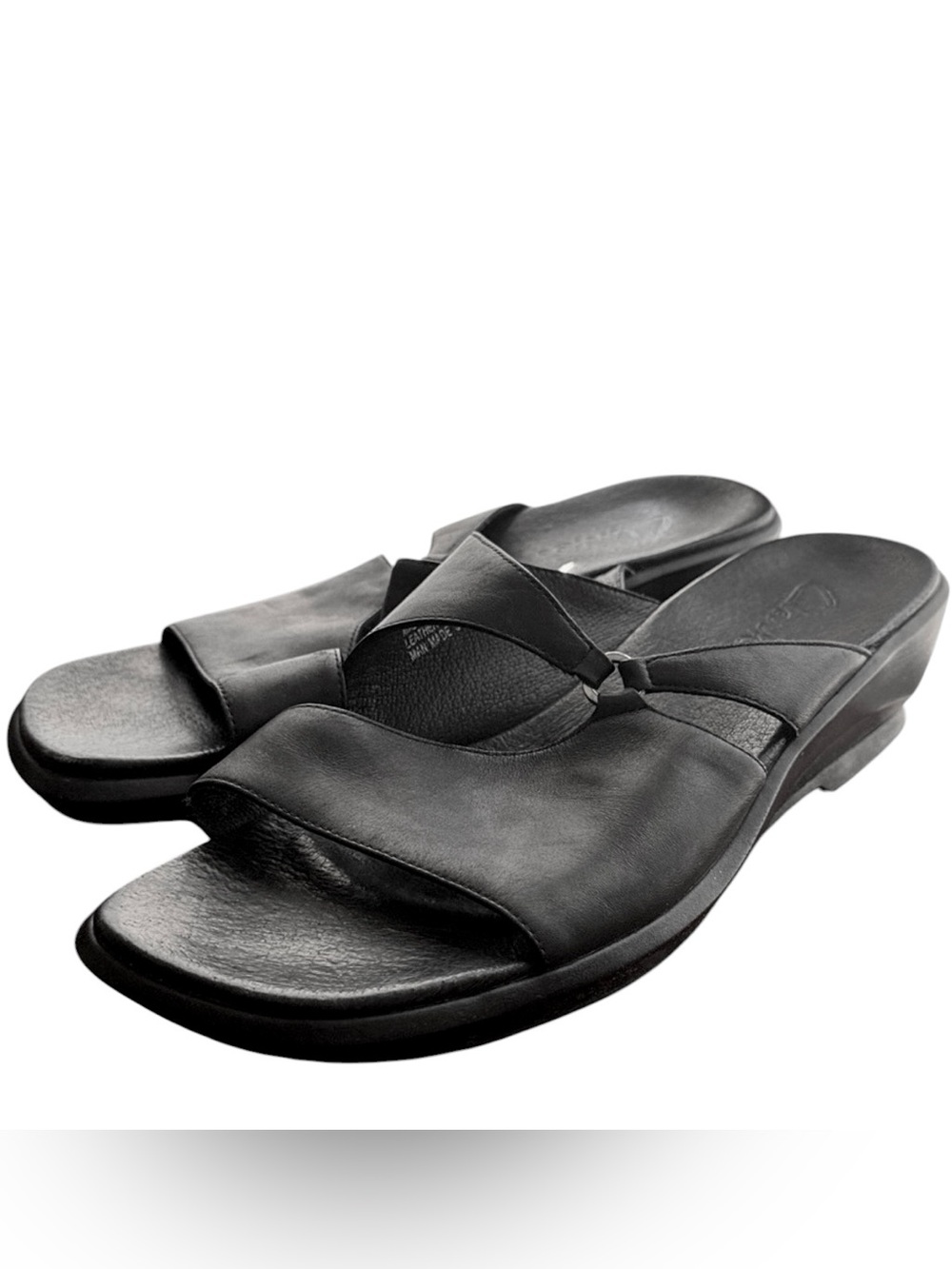 Clarks Black Leather Slide Sandals